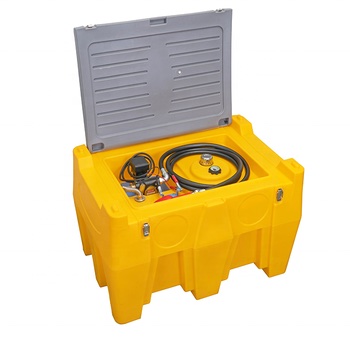Portable fuel transfer tank package with pump compartment